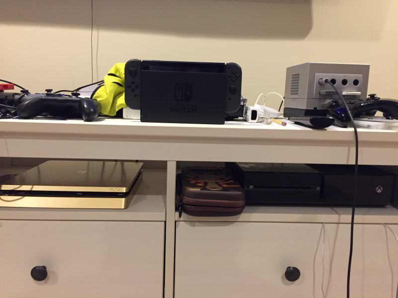 The whole triumvirate of consoles is finally united, and even grandpa GameCube showed up! (The Xbox isn’t mine, but I can still play on it.)